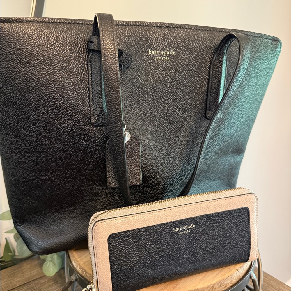 Kate Spade Black and Tan/Grey Structured Tote and Wallet